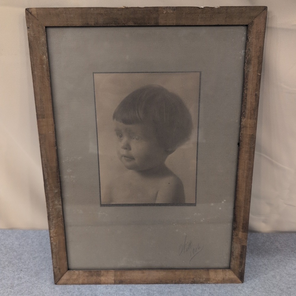 Antique 1906 Signed Child Portrait Photo John Wanamaker Philadelphia Frame Witt